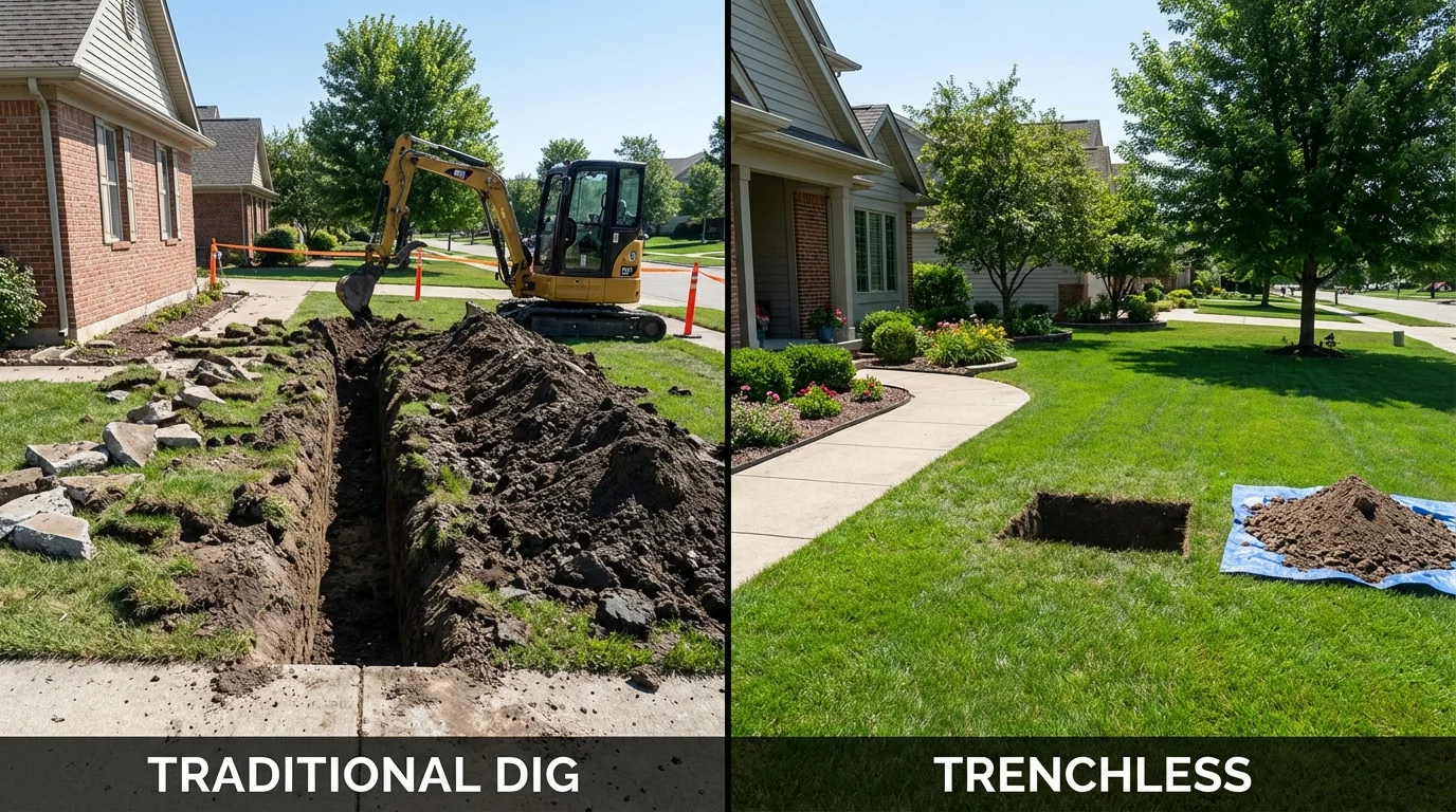 Trenchless sewer repair with minimal yard damage versus traditional excavation in Stigler, OK